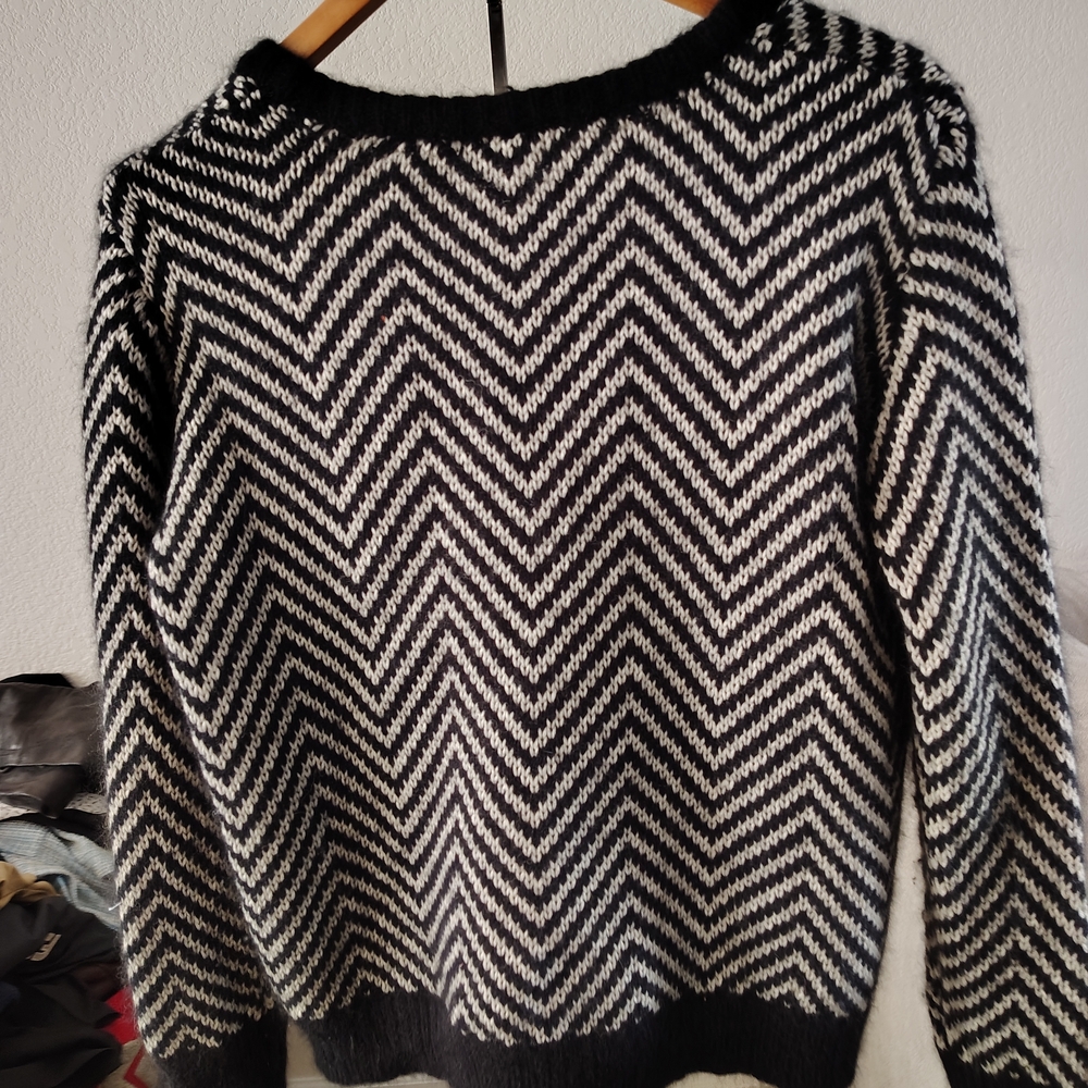 Ganni Black and White Chevron Sweater